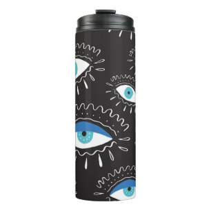 Hand drawn indian aztec tribal eye with feathers f thermal tumbler