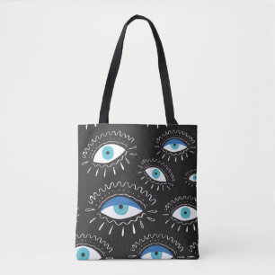 Hand drawn indian aztec tribal eye with feathers f tote bag