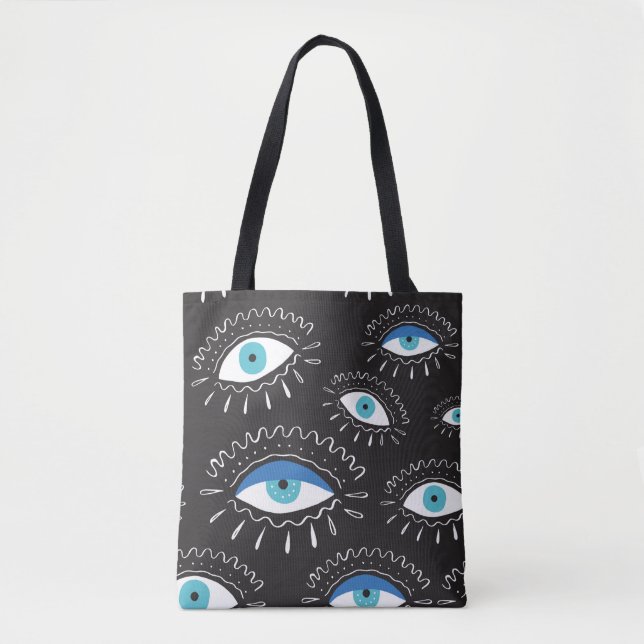 Hand drawn indian aztec tribal eye with feathers f tote bag (Front)