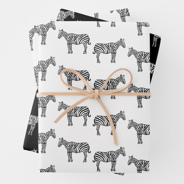 Hand-Drawn Ink Zebra Safari Wildlife Animal Wrapping Paper Sheet (In situ)