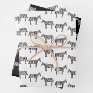 Hand-Drawn Ink Zebra Safari Zoo Animal Wildlife Wrapping Paper Sheet