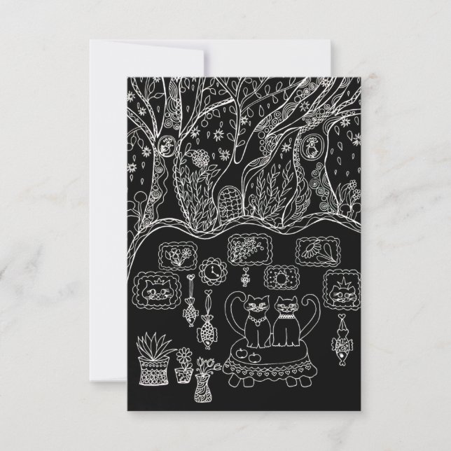 Hand-Drawn Intricate Cats Thank You Card (Front)