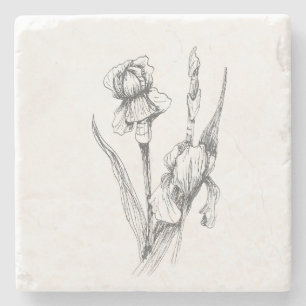Hand Drawn Iris, Fine Art Image, Original Art Stone Coaster
