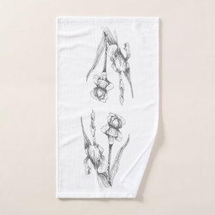 Hand drawn Iris Original Fine Botanical Art Towel