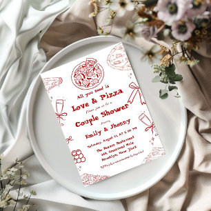 Hand Drawn is love & Pizza Bridal Shower Announcement