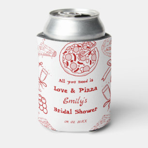 Hand Drawn is love & Pizza Bridal Shower Can Cooler