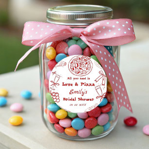 Hand Drawn is love & Pizza Bridal Shower Classic Round Sticker