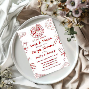 Hand Drawn is love & Pizza Bridal Shower  Invitation