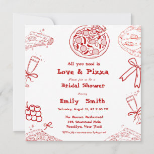 Hand Drawn is love & Pizza Bridal Shower Invitation