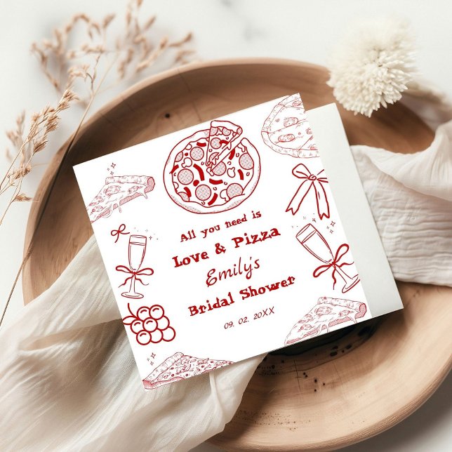 Hand Drawn is love & Pizza Bridal Shower Napkin (Creator Uploaded)