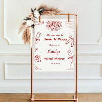 Hand Drawn is love & Pizza Bridal Shower welcome