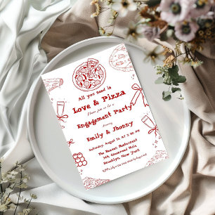 Hand Drawn is love & Pizza Engagement Party Invitation