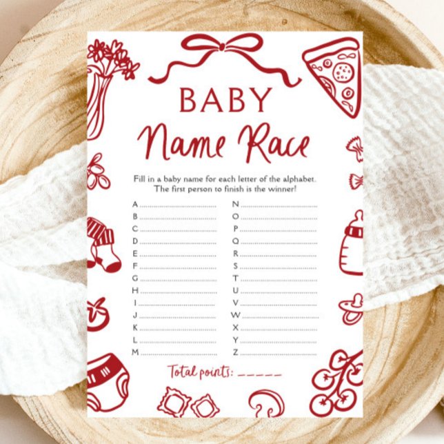 Hand Drawn Italian Baby Name Race Baby Shower Game Invitation (Hand Drawn Italian Baby Name Race Baby Shower Game)