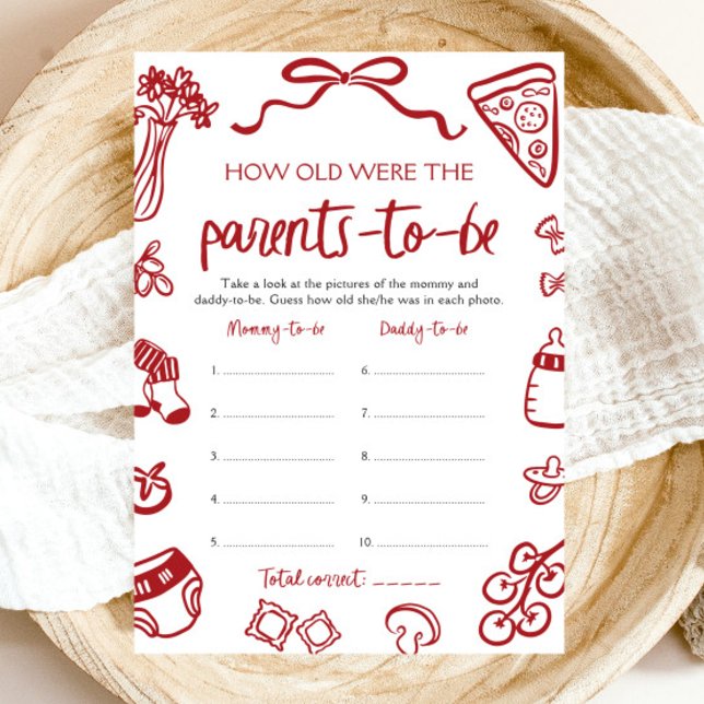 Hand Drawn Italian Baby Shower How Old Were They Invitation (Hand Drawn Italian Baby Shower How Old Were The Parents)