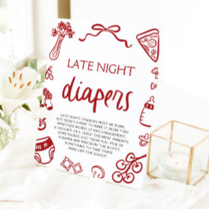 Hand Drawn Italian Baby Shower Late Night Diapers Pedestal Sign