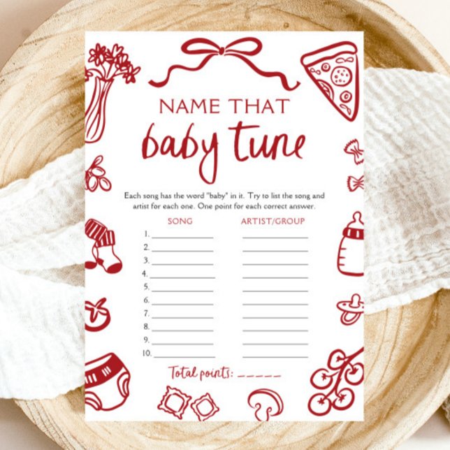 Hand Drawn Italian Baby Shower Name That Baby Tune Invitation (Hand Drawn Italian Baby Shower Name That Baby Tune Game)