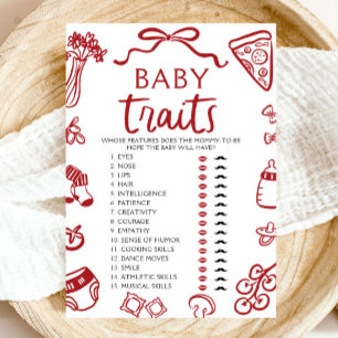 Hand Drawn Italian Baby Traits Baby Shower Game Invitation