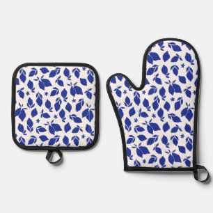 Hand Drawn Italian Blue Lemons Oven Mitt & Pot Holder Set