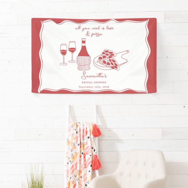 Hand Drawn Italian Pizza Wine Bridal Shower Sign (Insitu)
