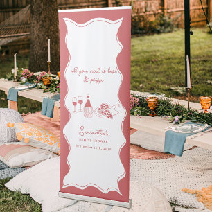 Hand Drawn Italian Pizza Wine Bridal Shower Sign