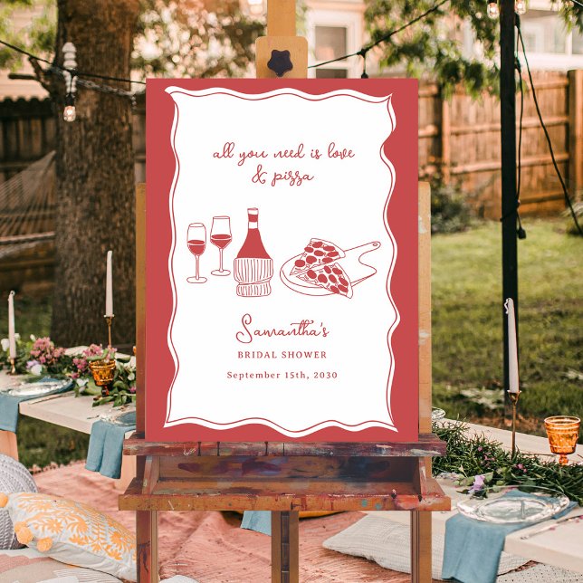 Hand Drawn Italian Pizza Wine Bridal Shower Sign (Hand Drawn Italian Pizza Wine Bridal Shower Sign)