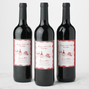 Hand Drawn Italian Pizza Wine Bridal Shower Sign Label