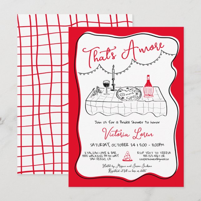 Hand Drawn Italian Pizza Wine Dinner Party Invitation (Front/Back)