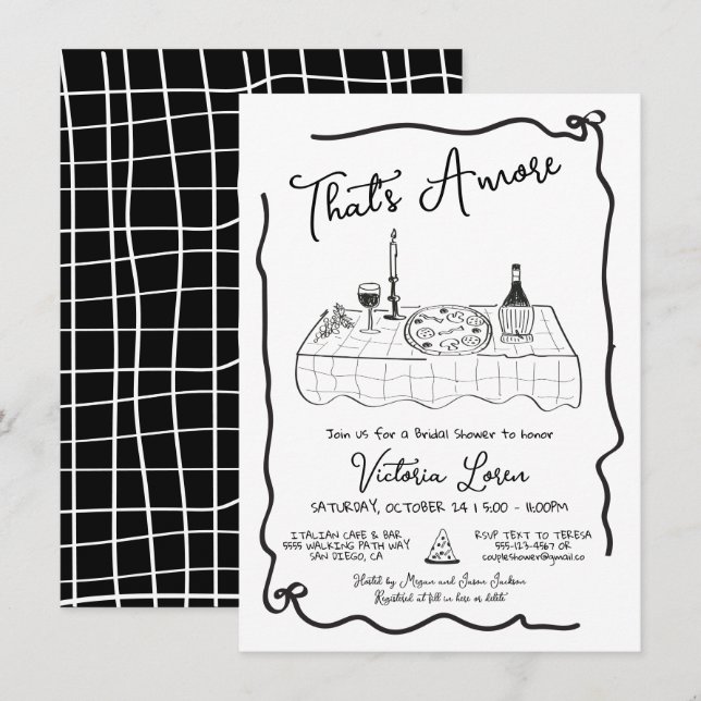 Hand Drawn Italian Pizza Wine Dinner Party Invitation (Front/Back)
