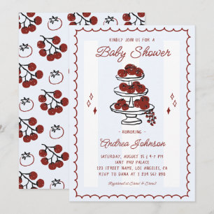 Hand Drawn Italian Stripes & Tomatoes Baby Shower Invitation