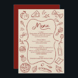Hand Drawn Italian Style Menu Rustic Red & Cream<br><div class="desc">Enhance your wedding reception with this rustic red and cream illustrated menu card. Featuring hand-drawn food icons and a classic design, this customisable menu card adds a charming touch to your special day. Perfect for showcasing your carefully curated menu, this card is both elegant and functional, making it a beautiful...</div>