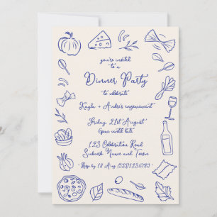 Hand Drawn Italian Theme Dinner Party Invitation