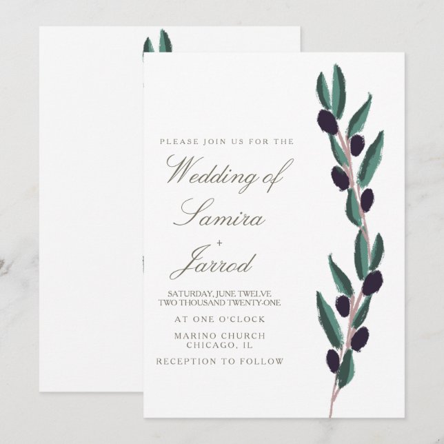 Hand-Drawn Italy Olive Branch Wedding (Front/Back)