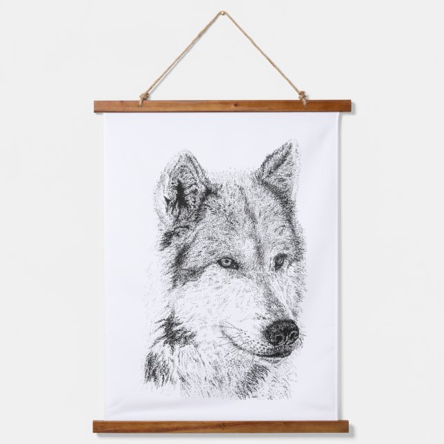 Hand Drawn Jackal Coyote Prarie Wolf Artwork Hanging Tapestry (Front)