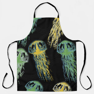 Hand drawn jellyfish texture. Raster hand drawn wa Apron