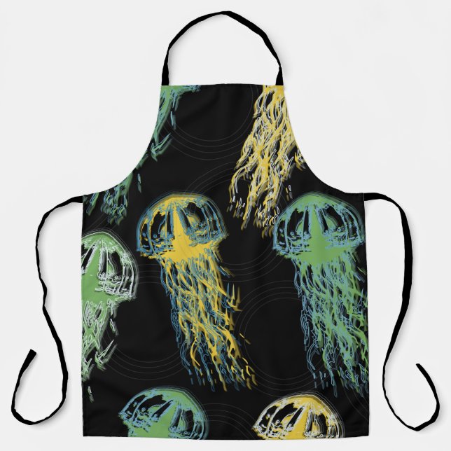 Hand drawn jellyfish texture. Raster hand drawn wa Apron (Front)