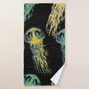 Hand drawn jellyfish texture. Raster hand drawn wa Bath Towel