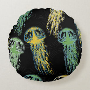 Hand drawn jellyfish texture. Raster hand drawn wa Round Cushion