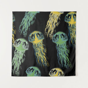 Hand drawn jellyfish texture. Raster hand drawn wa Tapestry