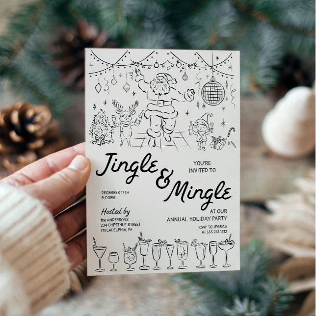 Hand Drawn Jingle and Mingle Christmas Party Invitation (Creator Uploaded)