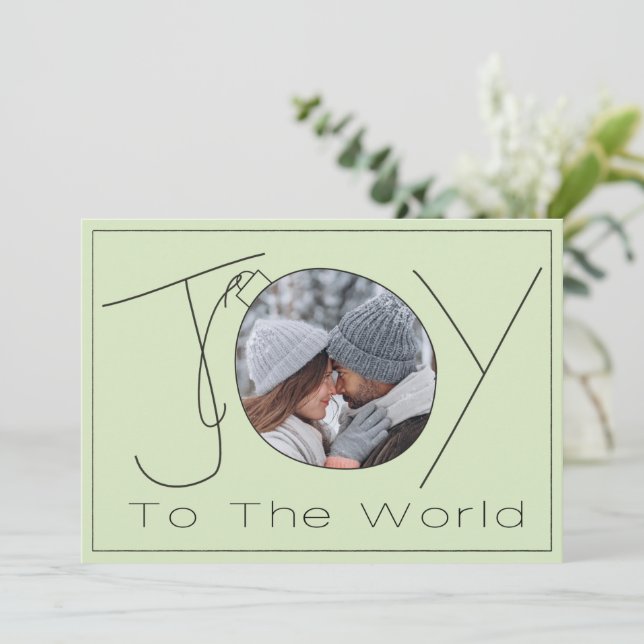 Hand-drawn Joy to the World Minimalist 2 Photo Holiday Card (Standing Front)