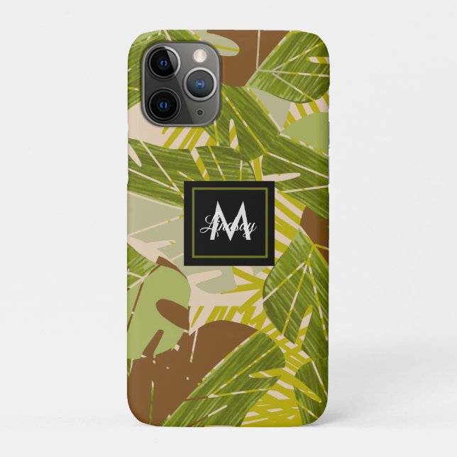 Hand Drawn Jungle Greenery Brown Leaf Case-Mate iPhone Case (Back)