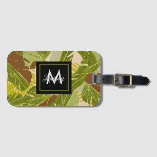 Hand Drawn Jungle Greenery Brown Leaf Luggage Tag