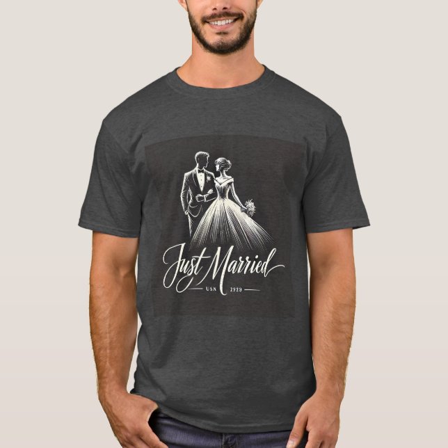 Hand-Drawn Just Married Mens Tshirt (Front)