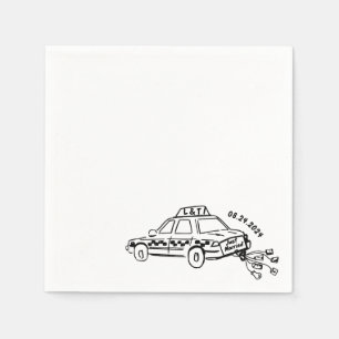 Hand Drawn Just married taxi Cocktail Wedding  Napkin