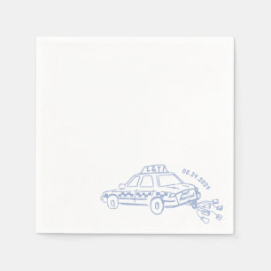 Hand Drawn Just married taxi Cocktail Wedding  Napkin