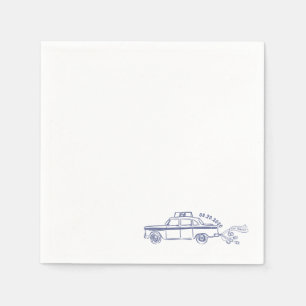 Hand Drawn Just married taxi wedding Napkin
