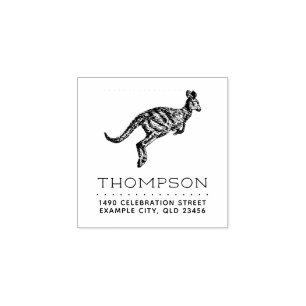 Hand-drawn Kangaroo Family Name Return Address Rubber Stamp