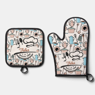 Hand Drawn Kitchen Tools for Dad on Father's Day Oven Mitt & Pot Holder Set