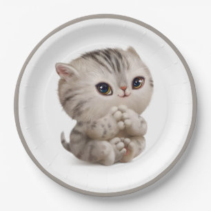 Hand Drawn Kitten with Thank You Typography Classi Paper Plate