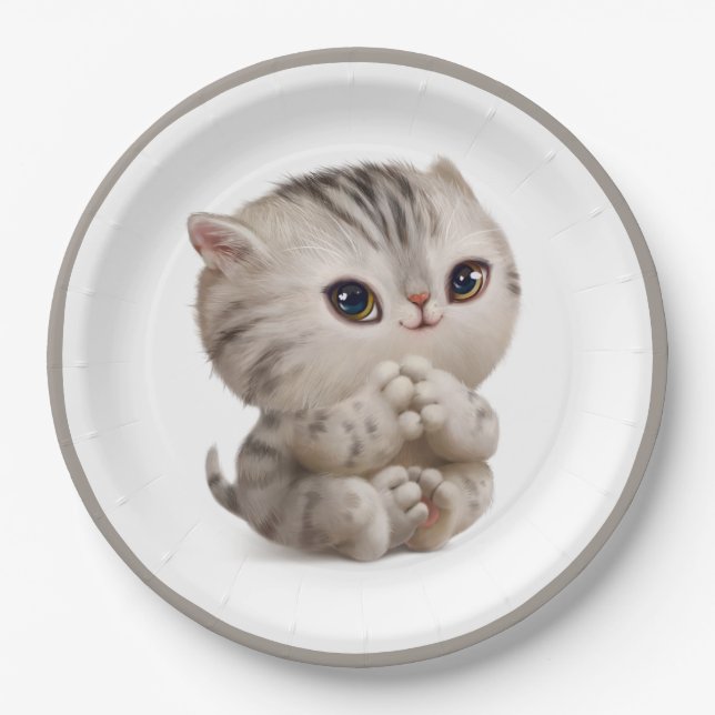 Hand Drawn Kitten with Thank You Typography Classi Paper Plate (Front)